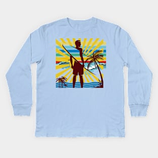 Surfer in Sunbeams Kids Long Sleeve T-Shirt